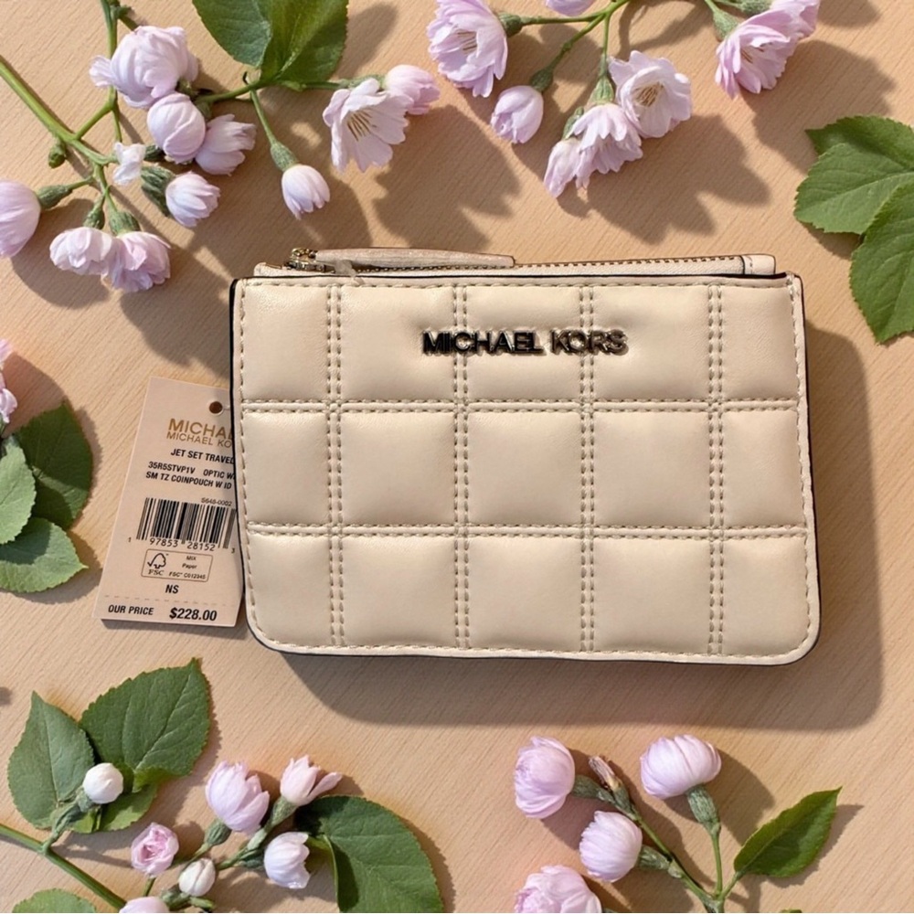 🤍MICHAEL MICHAEL KORS🤍Optic White Jet Set Travel Sm Top Zip Coin Pouch w/ID/NWT